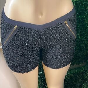 Black Sequin Shorts with Zipper Pockets
